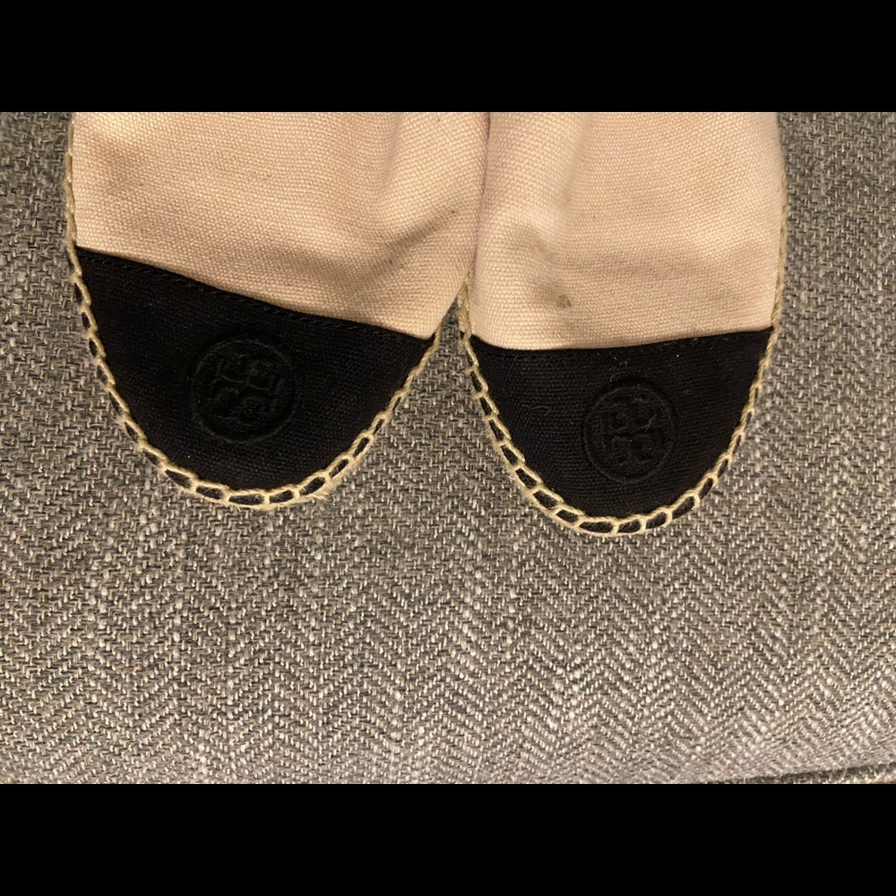 Tory Burch canvas color-block flat espadrilles in light beige and black